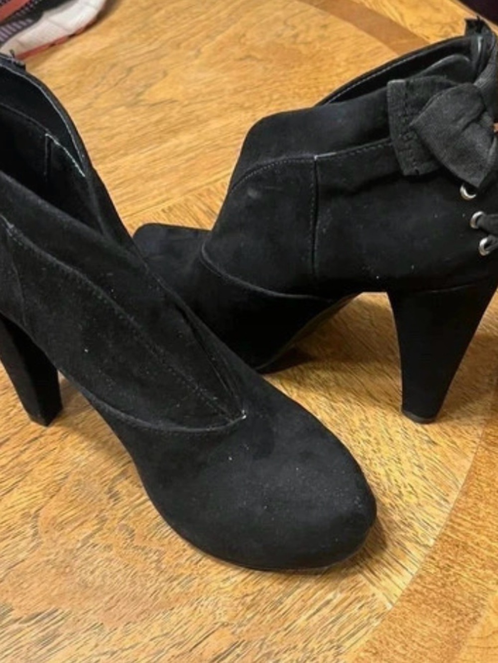 Guess by Marciano Black Suede Ankle Booties with Bow Accent